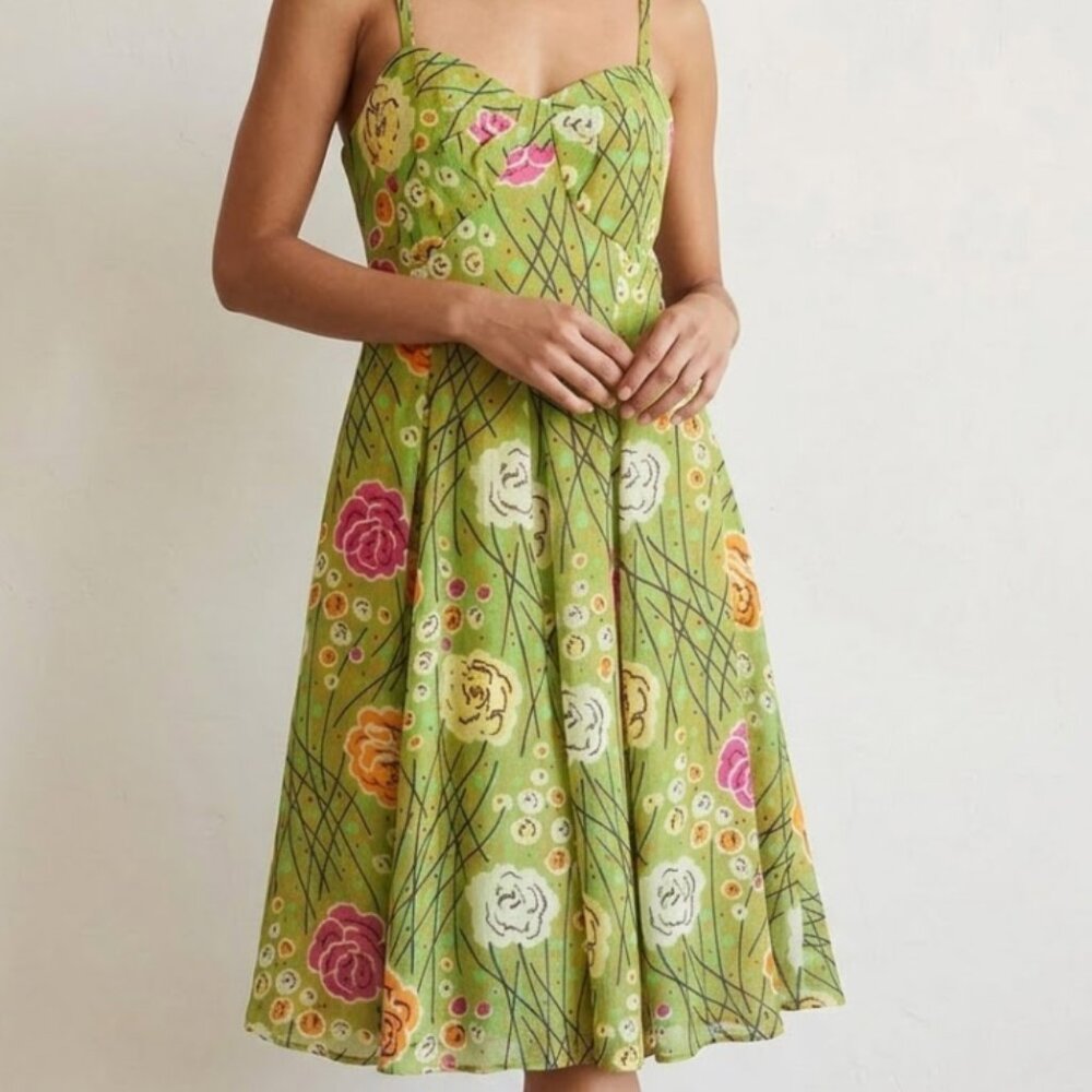 Anthropologie Green Floral Mini Dress